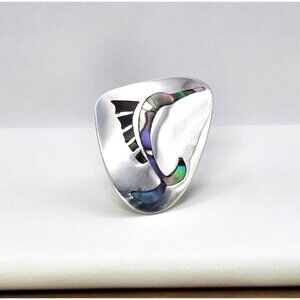 Alpaca Silver Screw Back Earring Abalone Inlay Swordfish Upcycle Craft